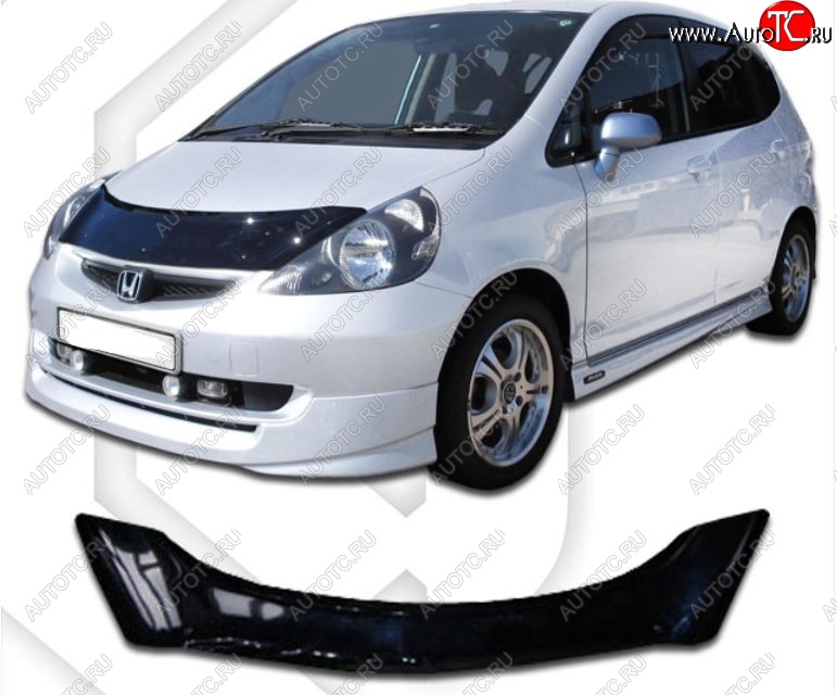 1 999 р. Дефлектор капота GD1-GD4 CA-Plastic  Honda Fit  1 (2001-2007) GD дорестайлинг, GD 1-ый рестайлинг, GD 2-ой рестайлинг (Classic черный, Без надписи)  с доставкой в г. Санкт‑Петербург