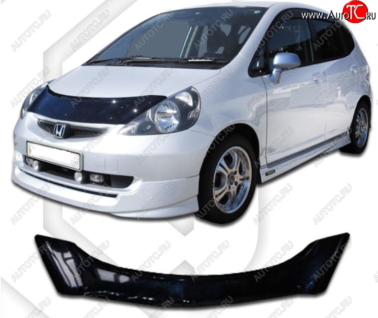 1 989 р. Дефлектор капота CA-Plastic  Honda Jazz (2001-2008) (Classic черный, Без надписи)  с доставкой в г. Санкт‑Петербург