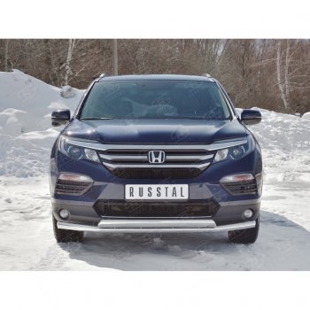 23 699 р. Защита переднего бампера (2 трубы Ø63 и 75х42 мм, нержавейка) Russtal Honda Pilot YF6 дорестайлинг (2016-2019)  с доставкой в г. Санкт‑Петербург. Увеличить фотографию 4