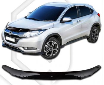 1 839 р. Дефлектор капота CA-Plastiс Honda Vezel RU3, RU4, RU1, RU2 дорестайлинг (2013-2018) (Classic черный, Без надписи)  с доставкой в г. Санкт‑Петербург. Увеличить фотографию 1