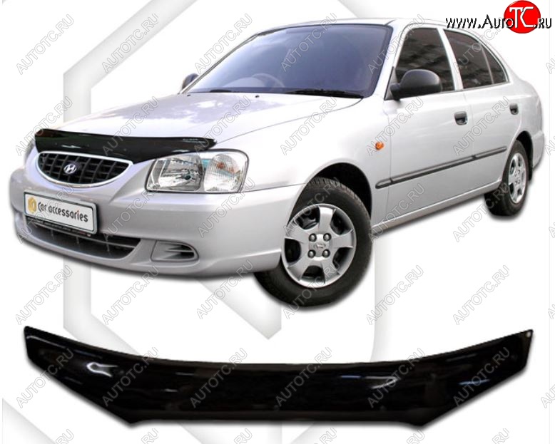 1 899 р. Дефлектор капота CA-Plastic  Hyundai Accent  седан ТагАЗ (2001-2012) (Classic черный, Без надписи)  с доставкой в г. Санкт‑Петербург