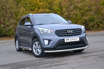 20 999 р. Защита переднего бампера одинарная из трубы d63 мм Petroil Tuning Hyundai Creta GS дорестайлинг (2015-2019) (Нержавеющая полированная сталь)  с доставкой в г. Санкт‑Петербург. Увеличить фотографию 2