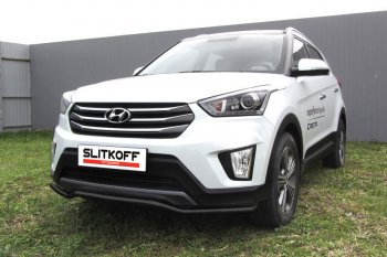 Защита переднего бампера Slitkoff (волна, d42, черная) Hyundai Creta GS рестайлинг (2019-2021)