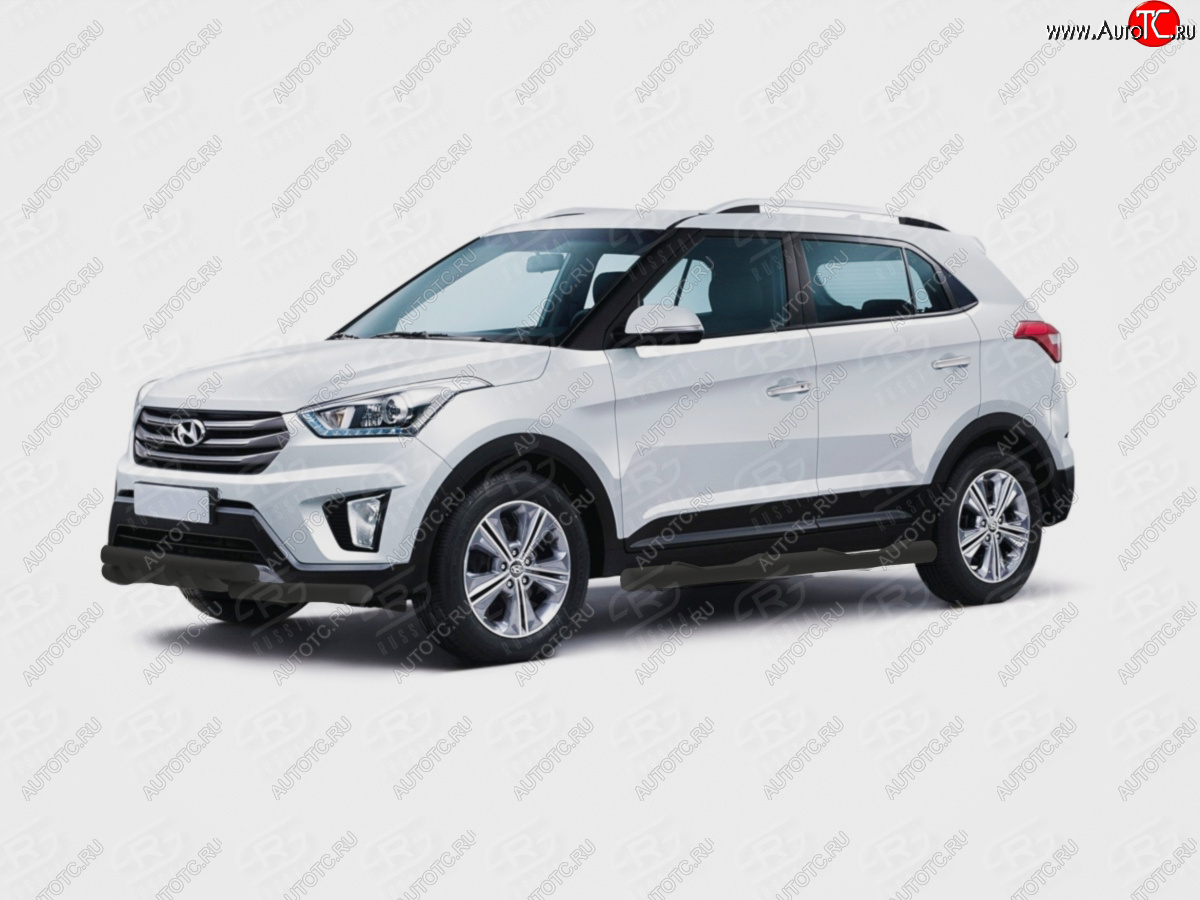 17 649 р. Защита порогов (Ø76 мм, с проступью) SLITKOFF  Hyundai Creta  GS (2015-2021) дорестайлинг, рестайлинг (торцы круглые 90°, порошковая окраска в цвет черный муар)  с доставкой в г. Санкт‑Петербург