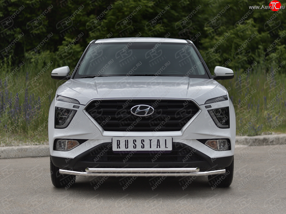 13 999 р. Защита переднего бампера (2 трубы Ø42 мм, нержавейка) Russtal Hyundai Creta SU (2020-2022)  с доставкой в г. Санкт‑Петербург