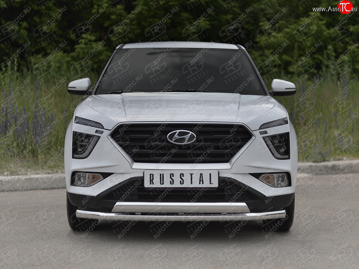 16 999 р. Защита переднего бампера (2 трубы Ø63 и 75х42 мм, нержавейка) Russtal Hyundai Creta SU (2020-2022)  с доставкой в г. Санкт‑Петербург