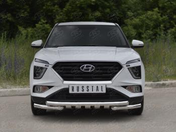 Защита переднего бампера (Ø63 мм с уголками и клыками, нержавейка) Russtal Hyundai Creta SU (2021-2024)