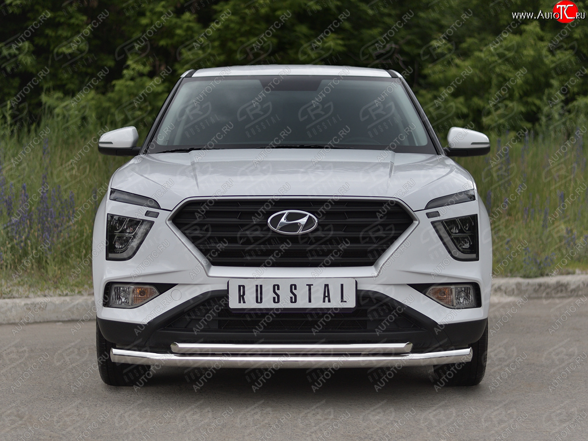 14 999 р. Защита переднего бампера (2 трубы Ø63 и 42 мм, нержавейка) Russtal Hyundai Creta SU (2020-2022)  с доставкой в г. Санкт‑Петербург