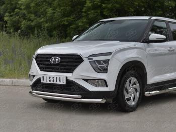 14 999 р. Защита переднего бампера (2 трубы Ø63 и 42 мм, нержавейка) Russtal Hyundai Creta SU (2020-2022)  с доставкой в г. Санкт‑Петербург. Увеличить фотографию 2