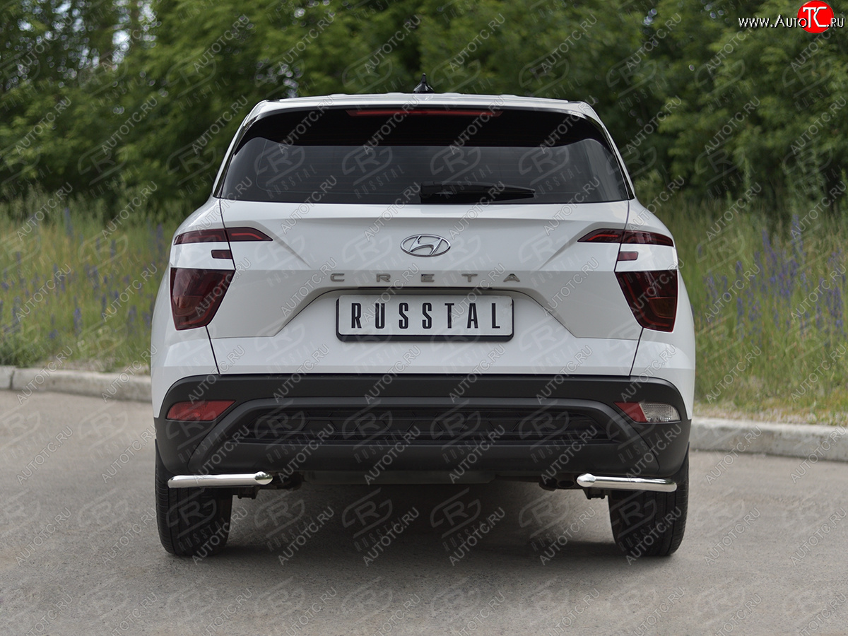 10 949 р. Защита заднего бампера (Ø42 мм, уголки, нержавейка) Russtal Hyundai Creta SU (2020-2022)  с доставкой в г. Санкт‑Петербург