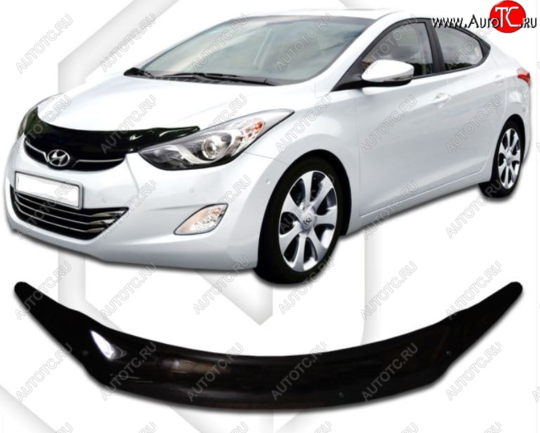 1 799 р. Дефлектор капота CA-Plastiс  Hyundai Elantra  MD (2010-2013) (Classic черный, Без надписи)  с доставкой в г. Санкт‑Петербург