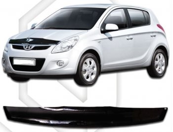 1 759 р. Дефлектор капота CA-Plastic Hyundai i20 PB хэтчбэк дорестайлинг (2008-2012) (Classic черный, Без надписи)  с доставкой в г. Санкт‑Петербург. Увеличить фотографию 1