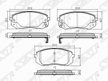 1 069 р. Колодки тормозные (передние) SAT  Hyundai IX35  LM (2009-2018), Hyundai Tucson  LM (2010-2017), KIA Sportage  3 SL (2010-2016)  с доставкой в г. Санкт‑Петербург. Увеличить фотографию 1