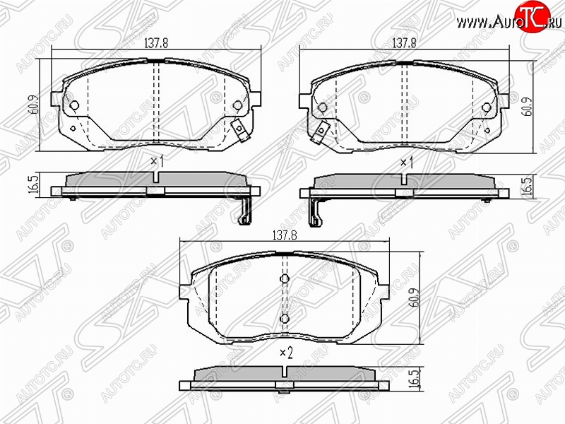 1 069 р. Колодки тормозные (передние) SAT  Hyundai IX35  LM (2009-2018), Hyundai Tucson  LM (2010-2017), KIA Sportage  3 SL (2010-2016)  с доставкой в г. Санкт‑Петербург