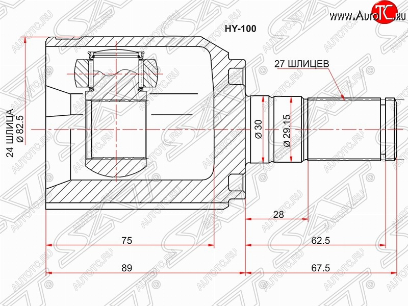 2 999 р. Шрус (внутренний) SAT (24*27*30 мм)  Hyundai IX35  LM (2009-2018), Hyundai Tucson  LM (2010-2017), KIA Sportage  3 SL (2010-2016)  с доставкой в г. Санкт‑Петербург