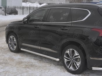 Пороги из трубы d63 Russtal Hyundai Santa Fe TM рестайлинг (2020-2022)  (Вариант 1 (со скосами на торцах))