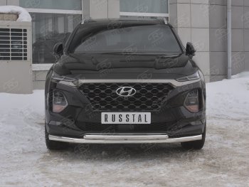 14 999 р. Защита переднего бампера (2 трубы Ø63 и 42 мм, нержавейка) Russtal Hyundai Santa Fe TM дорестайлинг (2018-2021)  с доставкой в г. Санкт‑Петербург. Увеличить фотографию 1