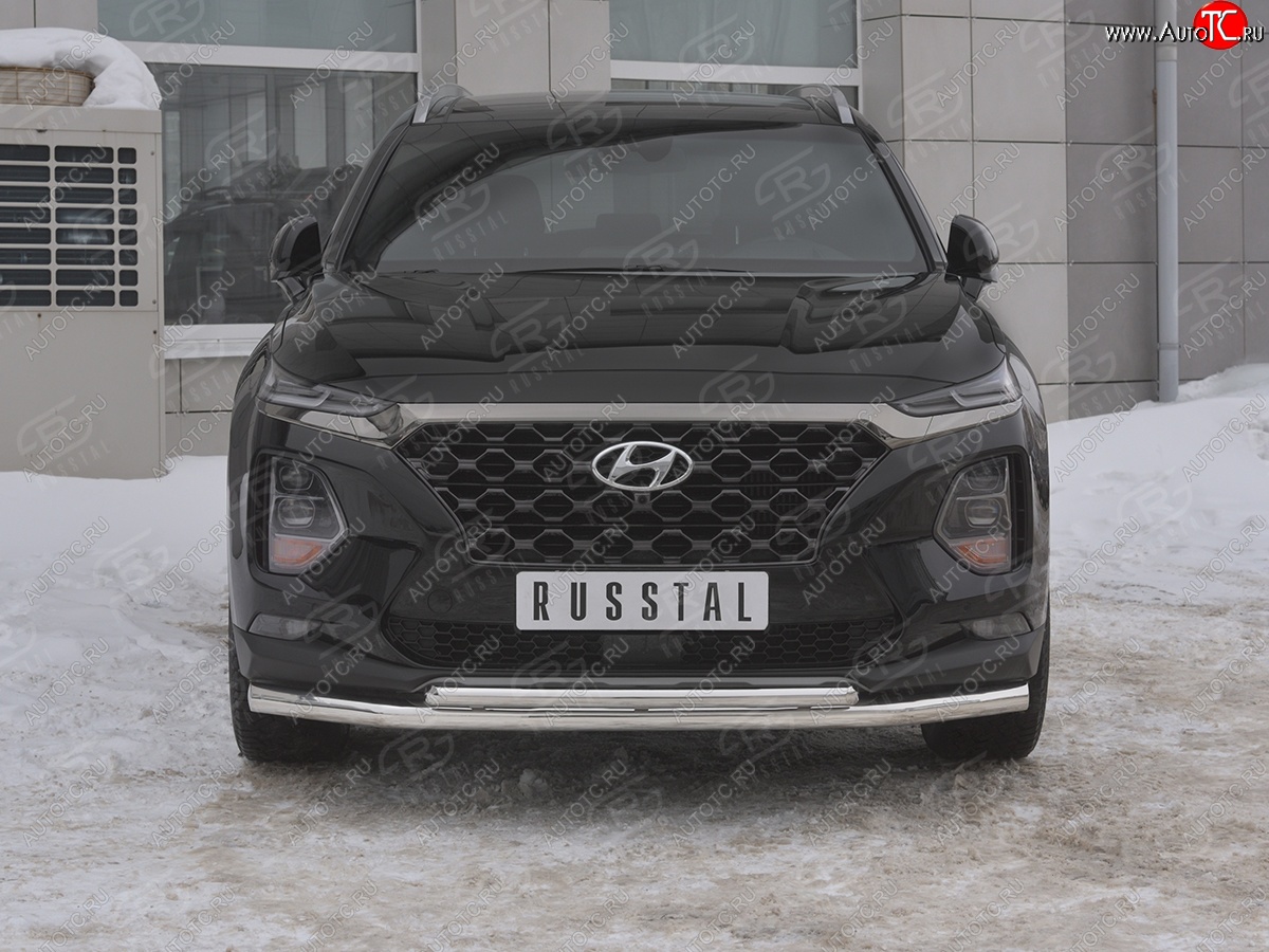 14 999 р. Защита переднего бампера (2 трубы Ø63 и 42 мм, нержавейка) Russtal Hyundai Santa Fe TM дорестайлинг (2018-2021)  с доставкой в г. Санкт‑Петербург