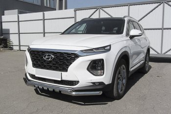 Защита переднего бампера Slitkoff (с декоративными элементами, d57/42) Hyundai Santa Fe 4 TM дорестайлинг (2018-2021)  (Нержавейка)