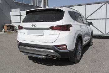 9 299 р. Защита заднего бампера Slitkoff (d57 мм)  Hyundai Santa Fe  TM (2018-2021) дорестайлинг (Нержавейка, Полированная)  с доставкой в г. Санкт‑Петербург. Увеличить фотографию 1