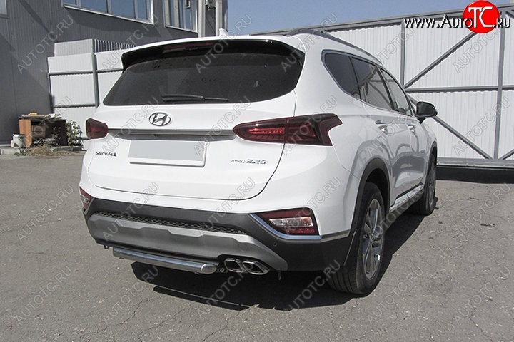 9 299 р. Защита заднего бампера Slitkoff (d57 мм)  Hyundai Santa Fe  TM (2018-2021) дорестайлинг (Нержавейка, Полированная)  с доставкой в г. Санкт‑Петербург