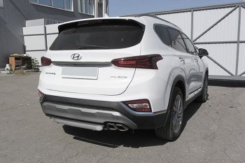 6 499 р. Защита заднего бампера Slitkoff (d57 мм) Hyundai Santa Fe TM дорестайлинг (2018-2021) (Сталь с полимерным покрытием. Цвет: серебристый)  с доставкой в г. Санкт‑Петербург. Увеличить фотографию 1