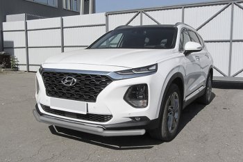 7 999 р. Защита переднего бампера Slitkoff (двойная, d57/42 мм)  Hyundai Santa Fe  4 TM (2018-2021) (Сталь с полимерным покрытием. Цвет: серебристый)  с доставкой в г. Санкт‑Петербург. Увеличить фотографию 1