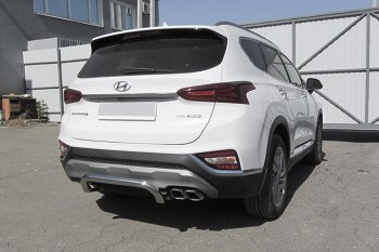 9 899 р. Защита заднего бампера Slitkoff (скоба, d57 мм)  Hyundai Santa Fe  TM (2018-2021) дорестайлинг (Нержавейка, Полированная)  с доставкой в г. Санкт‑Петербург. Увеличить фотографию 1