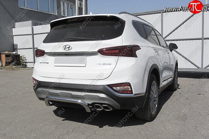 9 899 р. Защита заднего бампера Slitkoff (скоба, d57 мм)  Hyundai Santa Fe  TM (2018-2021) дорестайлинг (Нержавейка, Полированная)  с доставкой в г. Санкт‑Петербург