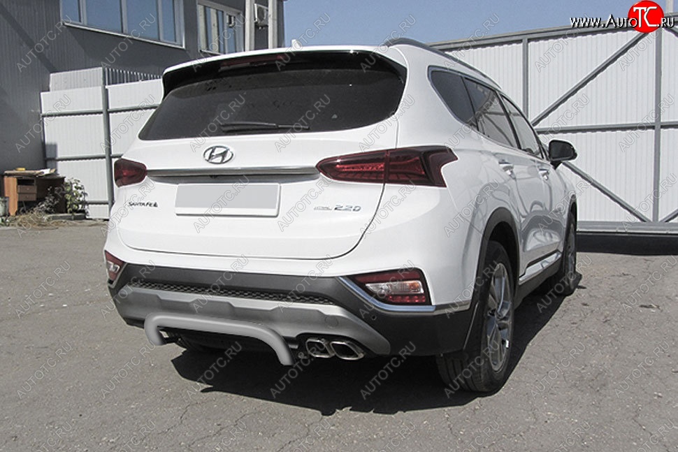 6 949 р. Защита заднего бампера Slitkoff (скоба, d57 мм)  Hyundai Santa Fe  4 TM (2018-2021) дорестайлинг (Сталь с полимерным покрытием. Цвет: серебристый)  с доставкой в г. Санкт‑Петербург