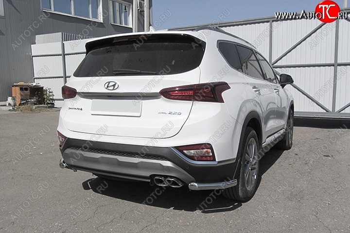 10 649 р. Защита заднего бампера Slitkoff (уголки, d57)  Hyundai Santa Fe  4 TM (2018-2021) дорестайлинг (Нержавейка, Полированная)  с доставкой в г. Санкт‑Петербург