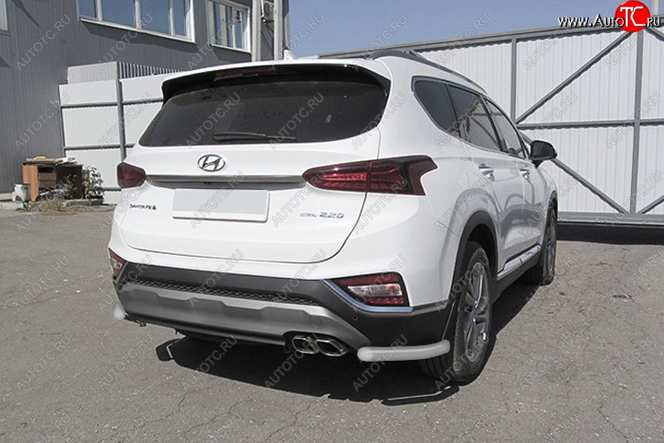 7 449 р. Защита заднего бампера Slitkoff (уголки, d57 мм)  Hyundai Santa Fe  4 TM (2018-2021) дорестайлинг (Сталь с полимерным покрытием. Цвет: серебристый)  с доставкой в г. Санкт‑Петербург