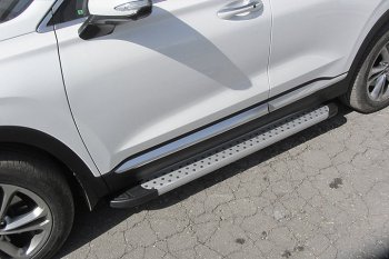 19 749 р. Пороги алюминиевые Slitkoff  Hyundai Santa Fe  TM (2018-2021) дорестайлинг (Standart Silver)  с доставкой в г. Санкт‑Петербург. Увеличить фотографию 1