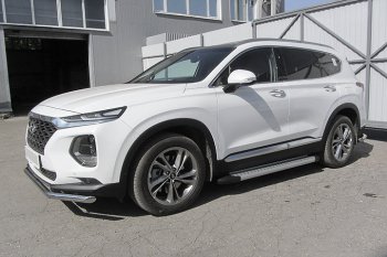 19 749 р. Пороги алюминиевые Slitkoff  Hyundai Santa Fe  TM (2018-2021) дорестайлинг (Standart Silver)  с доставкой в г. Санкт‑Петербург. Увеличить фотографию 2