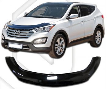 2 459 р. Дефлектор капота CA-Plastiс exclusive  Hyundai Santa Fe  3 DM (2012-2016) (Classic черный, Без надписи)  с доставкой в г. Санкт‑Петербург. Увеличить фотографию 1