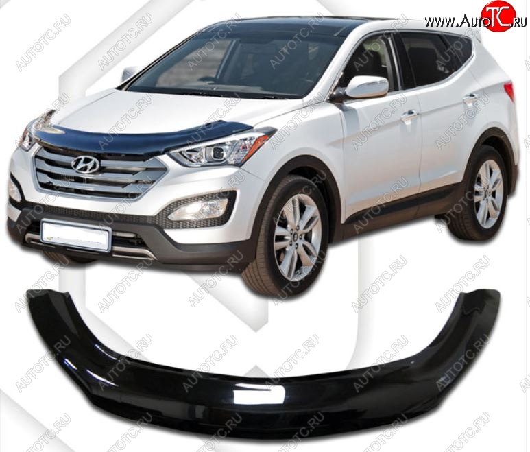 2 479 р. Дефлектор капота CA-Plastiс exclusive  Hyundai Grand Santa Fe  1 DM (2013-2016) дорестайлинг (Classic черный, Без надписи)  с доставкой в г. Санкт‑Петербург