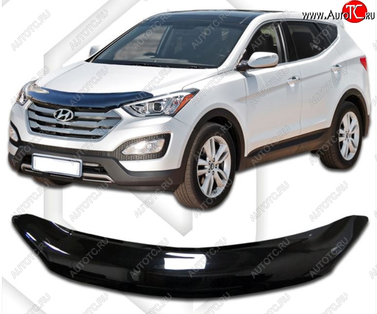 1 899 р. Дефлектор капота CA-Plastic  Hyundai Grand Santa Fe  1 DM (2013-2016) (Classic черный, Без надписи)  с доставкой в г. Санкт‑Петербург