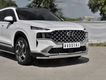 14 999 р. Защита переднего бампера Russtal (2 трубы Ø42+42 мм, нержавейка) Hyundai Santa Fe TM рестайлинг (2020-2022)  с доставкой в г. Санкт‑Петербург. Увеличить фотографию 1