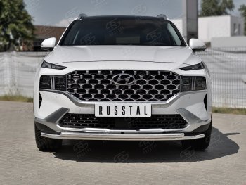 14 999 р. Защита переднего бампера Russtal (2 трубы Ø42+42 мм, нержавейка) Hyundai Santa Fe TM рестайлинг (2020-2022)  с доставкой в г. Санкт‑Петербург. Увеличить фотографию 2