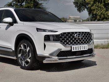 Защита переднего бампера (Ø63 мм с уголками Ø42 мм) Russtal Hyundai Santa Fe 4 TM рестайлинг (2020-2024)  (полированная нержавейка)