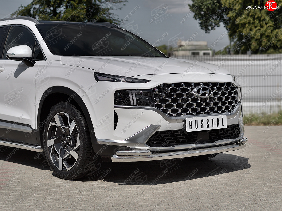 15 999 р. Защита переднего бампера (Ø63 мм с уголками Ø42 мм) Russtal Hyundai Santa Fe TM рестайлинг (2020-2022) (полированная нержавейка)  с доставкой в г. Санкт‑Петербург