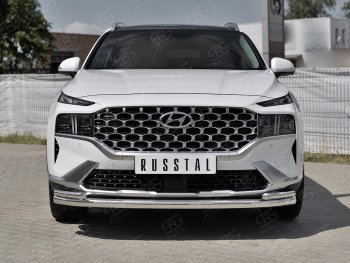 15 999 р. Защита переднего бампера (Ø63 мм с уголками Ø42 мм) Russtal Hyundai Santa Fe TM рестайлинг (2020-2022) (полированная нержавейка)  с доставкой в г. Санкт‑Петербург. Увеличить фотографию 3