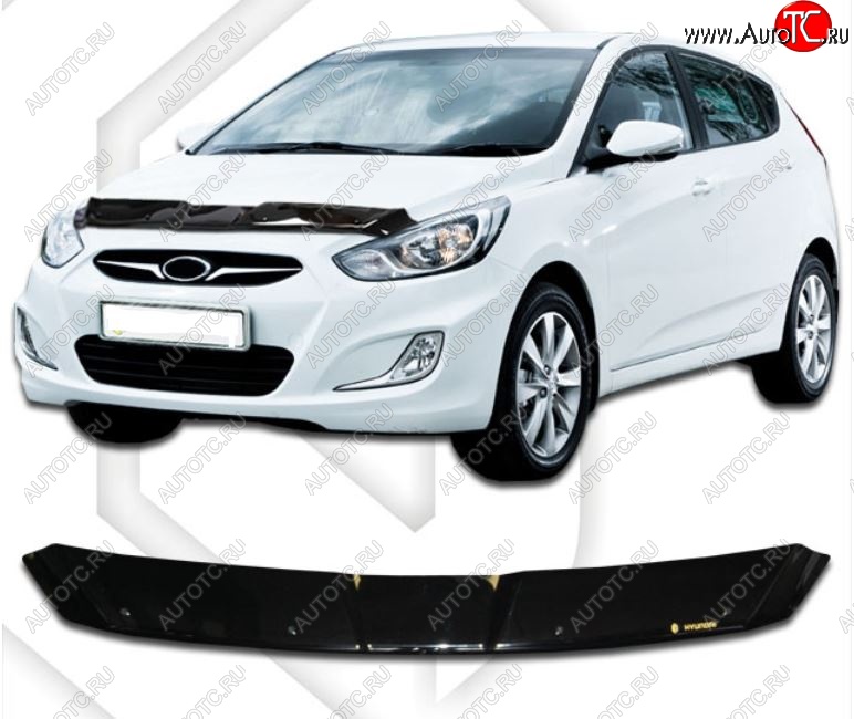 2 699 р. Дефлектор капота CA-Plastic  Hyundai Solaris  1 хэтчбек (2010-2014) (Classic черный, Без надписи)  с доставкой в г. Санкт‑Петербург