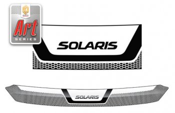 1 989 р. Дефлектор капота CA-Plastiс  Hyundai Solaris  1 хэтчбек (2010-2014) (Серия Art графит)  с доставкой в г. Санкт‑Петербург. Увеличить фотографию 1