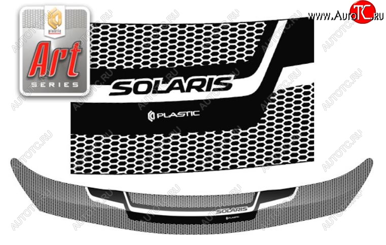 2 059 р. Дефлектор капота CA-Plastiс  Hyundai Solaris  1 хэтчбэк (2014-2017) (Серия Art белая)  с доставкой в г. Санкт‑Петербург