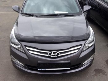 2 879 р. Дефлектор капота SIM Hyundai Solaris RBr седан рестайлинг (2014-2017)  с доставкой в г. Санкт‑Петербург. Увеличить фотографию 1