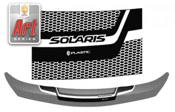 2 059 р. Дефлектор капота CA-Plastiс  Hyundai Solaris  1 седан (2014-2017) (Серия Art графит)  с доставкой в г. Санкт‑Петербург. Увеличить фотографию 1