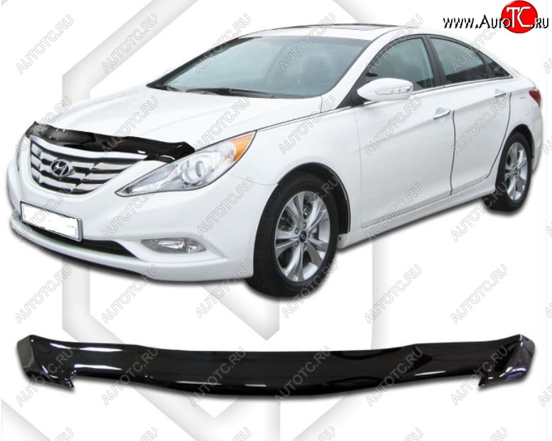 1 749 р. Дефлектор капота CA-Plastic Hyundai Sonata YF (2009-2014) (Classic черный, Без надписи)  с доставкой в г. Санкт‑Петербург