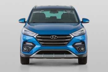 21 899 р. Передний бампер YT Hyundai Tucson TL дорестайлинг (2015-2018) (Неокрашенный)  с доставкой в г. Санкт‑Петербург. Увеличить фотографию 1