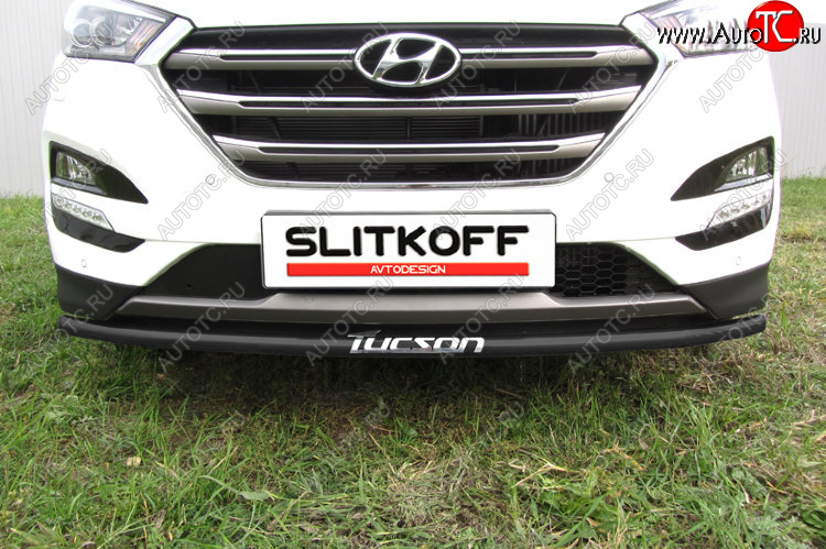 7 549 р. Защита заднего бампера Slitkoff (Ø 42 мм, с надписью) Hyundai Tucson TL дорестайлинг (2015-2018) (Сталь с полимерным покрытием. Цвет: черный)  с доставкой в г. Санкт‑Петербург